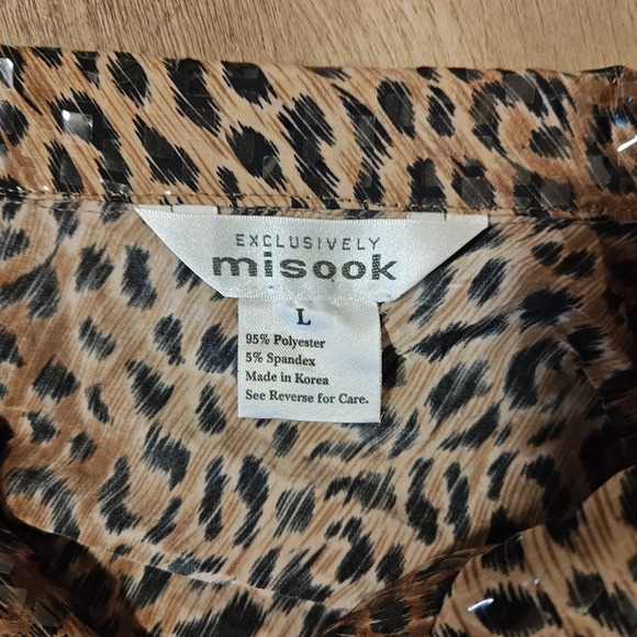 Exclusively Misook Women's L Leopard Print Sequined Jacket Collared Zip Up - Picture 7 of 12